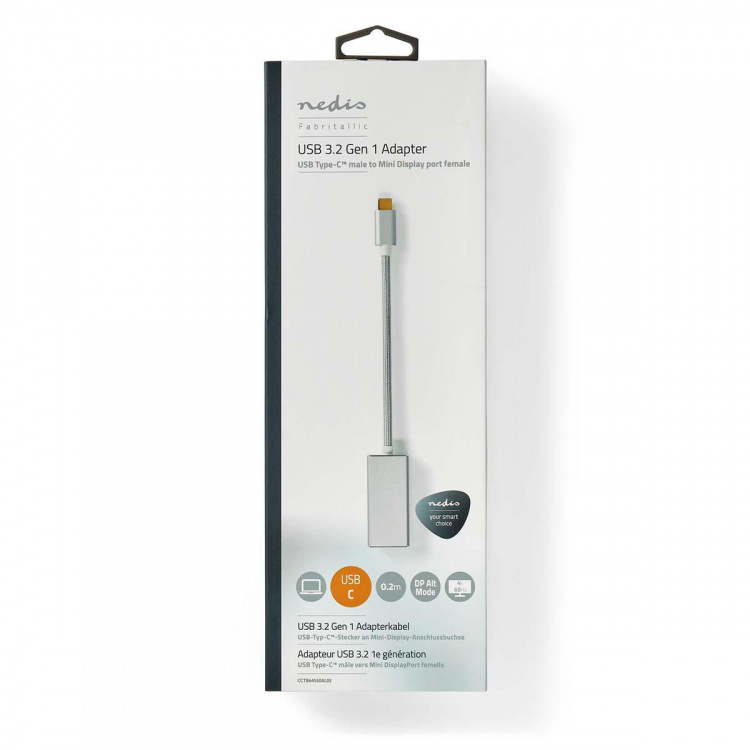Nedis USB-C™ Adapter | USB 3.2 Gen 1 | USB-C™ Hane | Mini DisplayPort Hona | 0.20 m | Rund | Guldplaterad | Flätad / Nylon | Silver | Kartong med täckt fönster Nedis USB-C™ Adapter | USB 3.2 Gen 1 | USB-C™ Hane | Mini DisplayPort Hona | 0.20 m | Rund | Guldplaterad | Flätad / Nylon | Silver | Kartong med täckt fönster