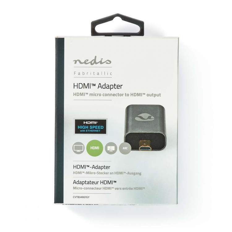Nedis HDMI™ Adapter | HDMI™ Hane / HDMI™ Micro kontakt | HDMI™ Utgång | Guldplaterad | Rak | Aluminium | Grått Med Metall | 1 st. | Kartong med täckt fönster Nedis HDMI™ Adapter | HDMI™ Hane / HDMI™ Micro kontakt | HDMI™ Utgång | Guldplaterad | Rak | Aluminium | Grått Med Metall | 1 st. | Kartong med täckt fönster