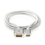 Nedis HDMI™ kabel | HDMI™ Kontakt | DVI-D 24+1-Pin Hane | 2560x1600 | Guldplaterad | 2.00 m | Rak | Flätad | Silver | Kartong med täckt fönster