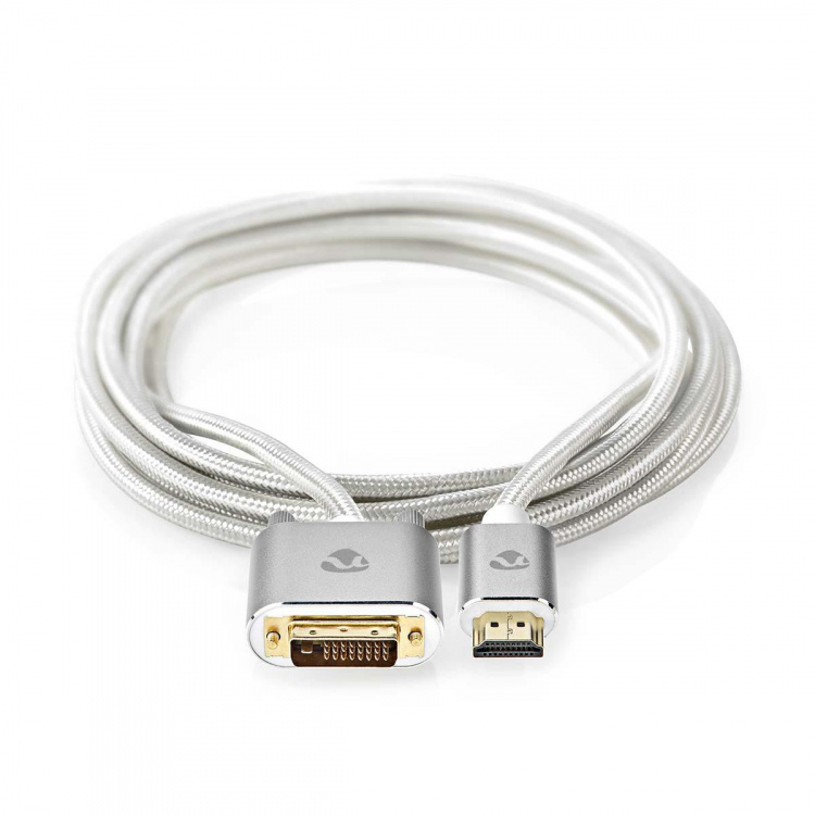 Nedis HDMI™ kabel | HDMI™ Kontakt | DVI-D 24+1-Pin Hane | 2560x1600 | Guldplaterad | 2.00 m | Rak | Flätad | Silver | Kartong med täckt fönster
