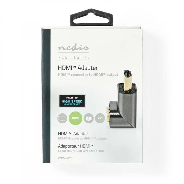 Nedis HDMI™ Adapter | HDMI™ Hane / HDMI™ Kontakt | HDMI™ Utgång | Guldplaterad | Vinklat 270° | Aluminium | Grått Med Metall | 1 st. | Kartong med täckt fönster Nedis HDMI™ Adapter | HDMI™ Hane / HDMI™ Kontakt | HDMI™ Utgång | Guldplaterad | Vinklat 270° | Aluminium | Grått Med Metall | 1 st. | Kartong med täckt fönster