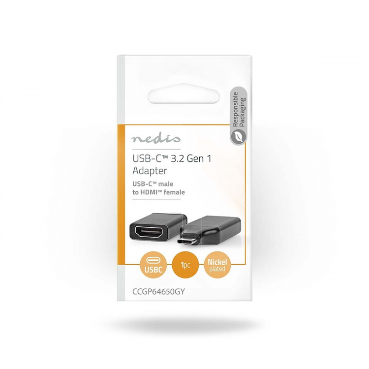 Nedis USB-C™ Adapter | USB 3.2 Gen 1 | USB-C™ Hane | HDMI™ Hona | 4K@60Hz | Rund | Nickelplaterad | Grå / Svart | Kuvert Nedis USB-C™ Adapter | USB 3.2 Gen 1 | USB-C™ Hane | HDMI™ Hona | 4K@60Hz | Rund | Nickelplaterad | Grå / Svart | Kuvert