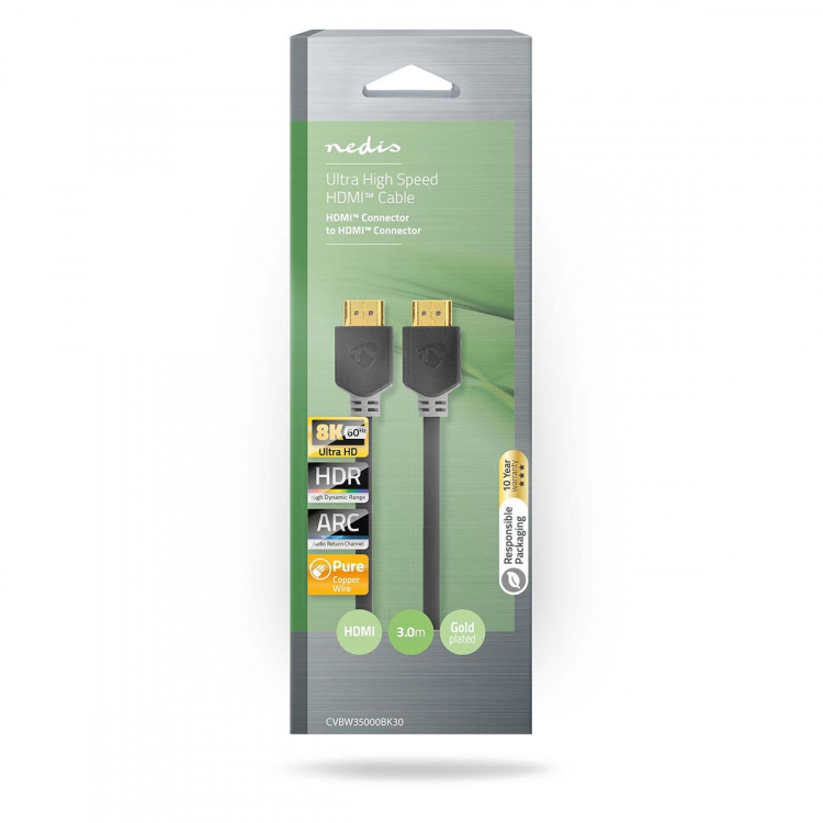 Nedis Ultra High Speed ​​HDMI ™ kabel | HDMI™ Kontakt | HDMI™ Kontakt | 8K@60Hz | 48 Gbps | 3.00 m | Rund | 6.7 mm | Antracit | Låda