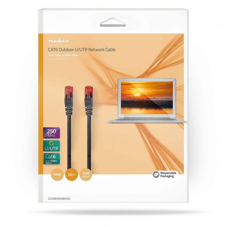 Nedis CAT6 Nätverkskabel | RJ45 hane | RJ45 hane | U/UTP | 20.0 m | Utomhus | Rund | PVC | Svart | Låda
