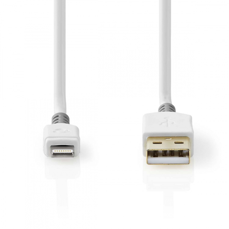 Nedis Lightning Kabel | USB 2.0 | Apple Lightning, 8-stifts | USB-A Hane | 480 Mbps | Guldplaterad | 3.00 m | Rund | PVC | Grå / Vit | Låda Nedis Lightning Kabel | USB 2.0 | Apple Lightning, 8-stifts | USB-A Hane | 480 Mbps | Guldplaterad | 3.00 m | Rund | PVC | Grå / Vit | Låda