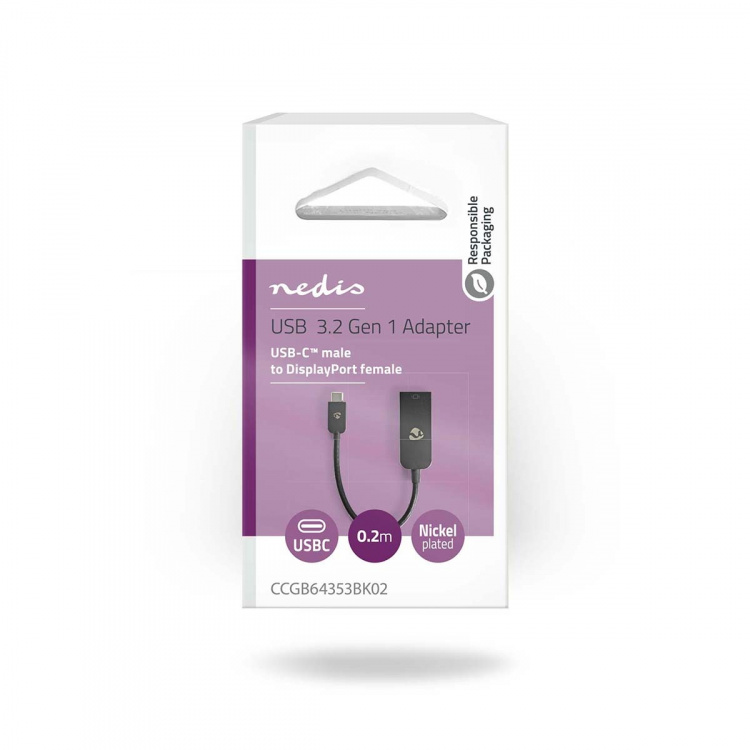 Nedis USB-C™ Adapter | USB 3.2 Gen 1 | USB-C™ Hane | DisplayPort Hona | 8K@30Hz | 0.20 m | Rund | Nickelplaterad | PVC | Svart | Låda