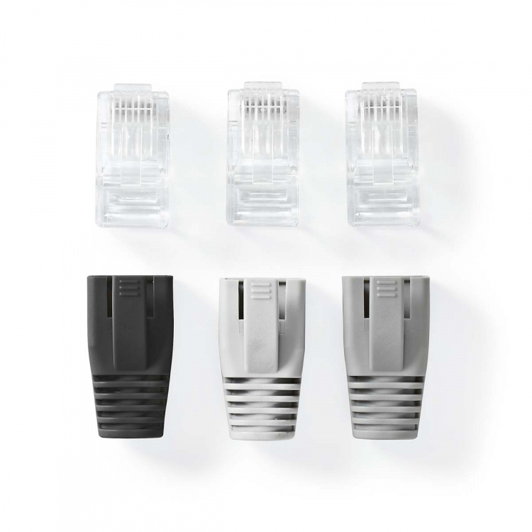 Nedis RJ45-kontakt | RJ45 Pass Through | Solid/strängad UTP CAT6 | Rak | Guldplaterad | 10 st. | Polycarbonate | Grå / Svart / Vit | Låda