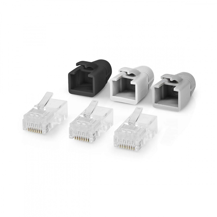 Nedis RJ45-kontakt | RJ45 Pass Through | Solid/strängad UTP CAT6 | Rak | Guldplaterad | 10 st. | Polycarbonate | Grå / Svart / Vit | Låda