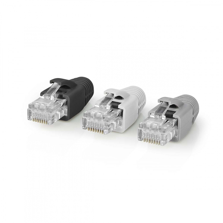 Nedis RJ45-kontakt | RJ45 Pass Through | Solid/strängad UTP CAT6 | Rak | Guldplaterad | 10 st. | Polycarbonate | Grå / Svart / Vit | Låda