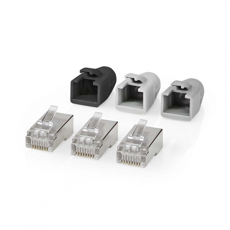 Nedis RJ45-kontakt | RJ45 Pass Through | Solid/strängad FTP CAT6 | Rak | Guldplaterad | 10 st. | Polycarbonate | Grå / Svart / Vit | Låda