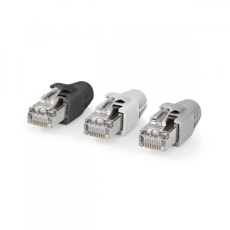 Nedis RJ45-kontakt | RJ45 Pass Through | Solid/strängad FTP CAT6 | Rak | Guldplaterad | 10 st. | Polycarbonate | Grå / Svart / Vit | Låda