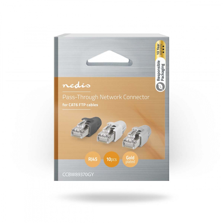 Nedis RJ45-kontakt | RJ45 Pass Through | Solid/strängad FTP CAT6 | Rak | Guldplaterad | 10 st. | Polycarbonate | Grå / Svart / Vit | Låda