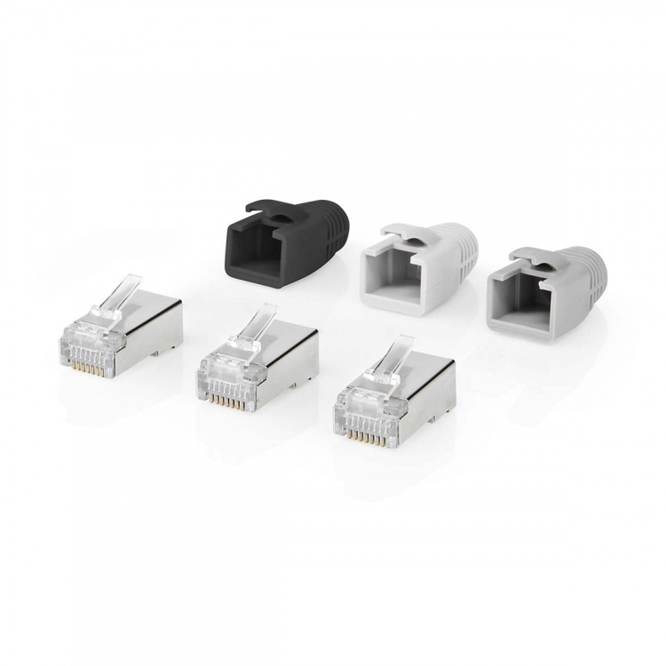 Nedis RJ45-kontakt | RJ45 Pass Through | Solid/strängad FTP CAT6a | Rak | Guldplaterad | 10 st. | Polycarbonate | Grå / Svart / Vit | Låda
