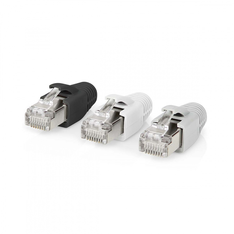 Nedis RJ45-kontakt | RJ45 Pass Through | Solid/strängad FTP CAT6a | Rak | Guldplaterad | 10 st. | Polycarbonate | Grå / Svart / Vit | Låda