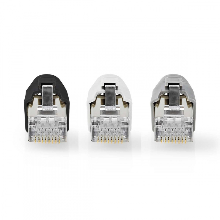 Nedis RJ45-kontakt | RJ45 Pass Through | Solid/strängad FTP CAT7 | Rak | Guldplaterad | 10 st. | Polycarbonate | Grå / Svart / Vit | Låda