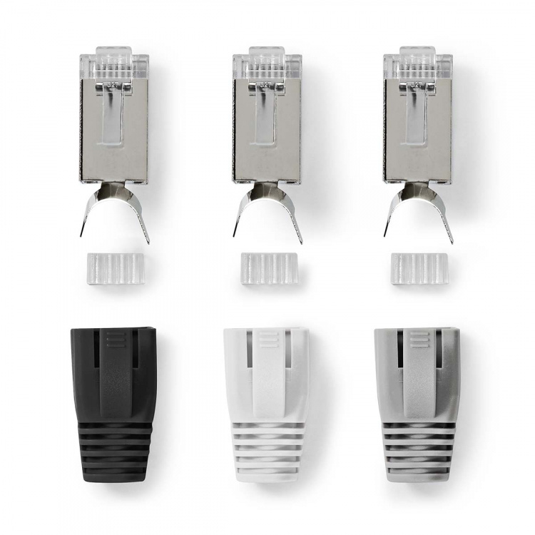 Nedis RJ45-kontakt | RJ45 Pass Through | Solid/strängad FTP CAT7 | Rak | Guldplaterad | 10 st. | Polycarbonate | Grå / Svart / Vit | Låda