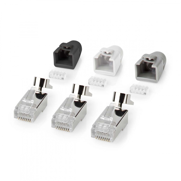 Nedis RJ45-kontakt | RJ45 Pass Through | Solid/strängad FTP CAT7 | Rak | Guldplaterad | 10 st. | Polycarbonate | Grå / Svart / Vit | Låda