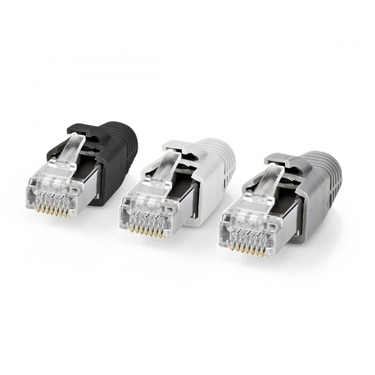 Nedis RJ45-kontakt | RJ45 Pass Through | Solid/strängad FTP CAT7 | Rak | Guldplaterad | 10 st. | Polycarbonate | Grå / Svart / Vit | Låda