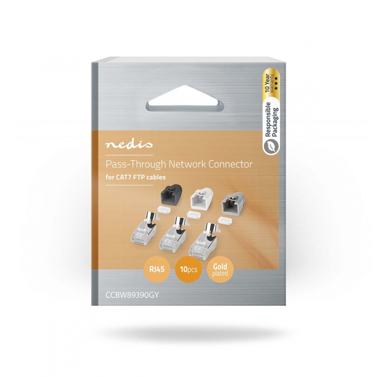 Nedis RJ45-kontakt | RJ45 Pass Through | Solid/strängad FTP CAT7 | Rak | Guldplaterad | 10 st. | Polycarbonate | Grå / Svart / Vit | Låda