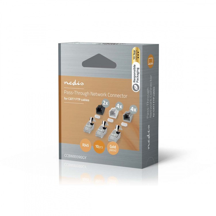 Nedis RJ45-kontakt | RJ45 Pass Through | Solid/strängad FTP CAT7 | Rak | Guldplaterad | 10 st. | Polycarbonate | Grå / Svart / Vit | Låda