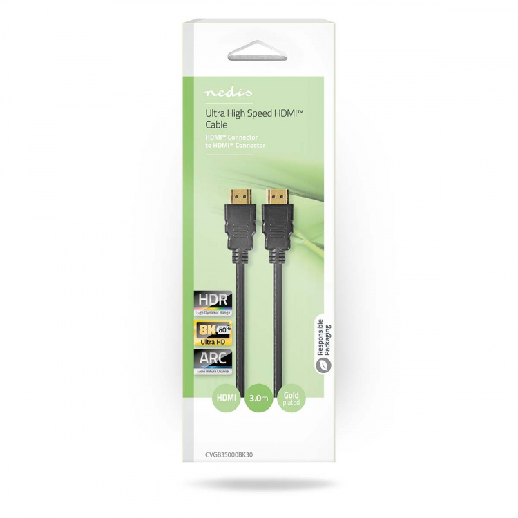 Nedis Ultra High Speed ​​HDMI ™ kabel | HDMI™ Kontakt | HDMI™ Kontakt | 8K@60Hz | 48 Gbps | 3.00 m | Rund | 6.7 mm | Svart | Låda