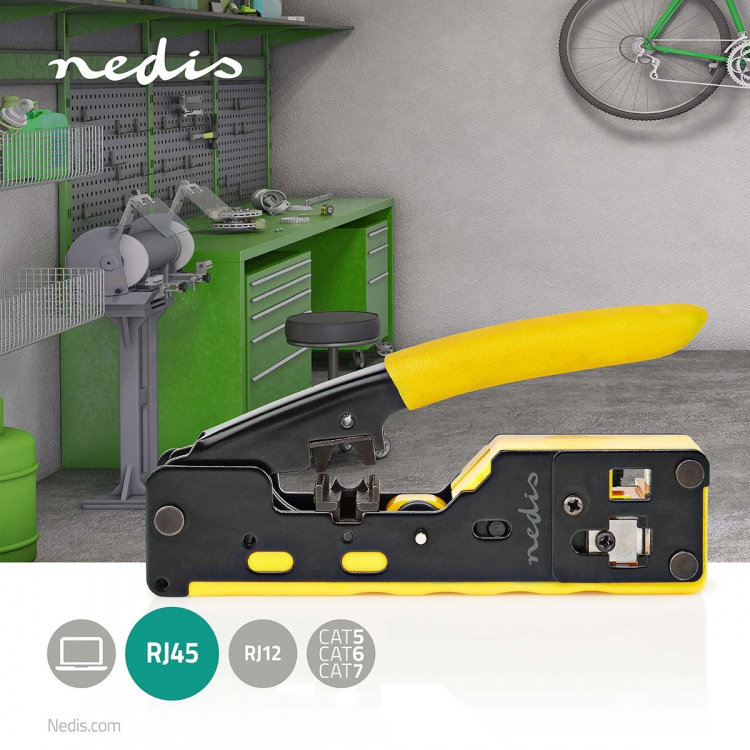 Nedis Crimp pliers | CAT5 / CAT5e / CAT6 / CAT6a / CAT7 / RJ12 / RJ45 | Skärande / Stripp / Tång | Gummi / Stål | Gul / Svart Nedis Crimp pliers | CAT5 / CAT5e / CAT6 / CAT6a / CAT7 / RJ12 / RJ45 | Skärande / Stripp / Tång | Gummi / Stål | Gul / Svart