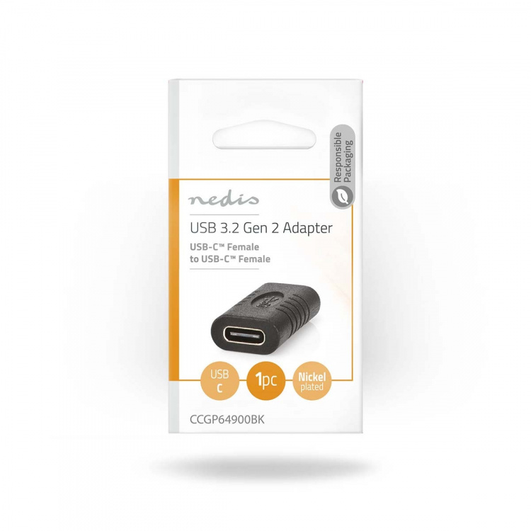 Nedis USB-C™ Adapter | USB 3.2 Gen 2 | USB-C™ Hona | USB-C™ Hona | 4K@60Hz | 10 Gbps | Rund | Nickelplaterad | Svart | Kuvert Nedis USB-C™ Adapter | USB 3.2 Gen 2 | USB-C™ Hona | USB-C™ Hona | 4K@60Hz | 10 Gbps | Rund | Nickelplaterad | Svart | Kuvert