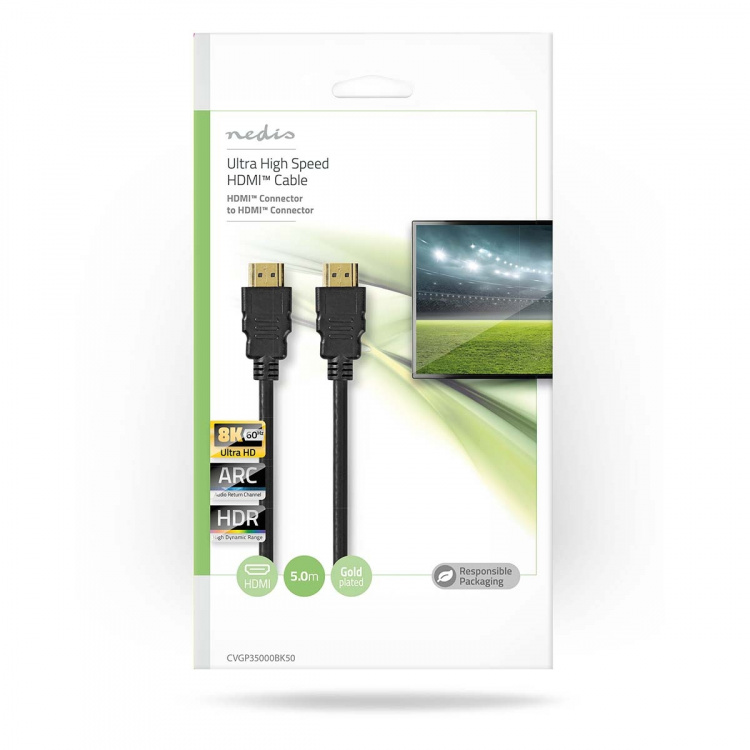 Nedis Ultra High Speed ​​HDMI ™ kabel | HDMI™ Kontakt | HDMI™ Kontakt | 8K@60Hz | 48 Gbps | 5.00 m | Rund | 6.7 mm | Svart | Kuvert