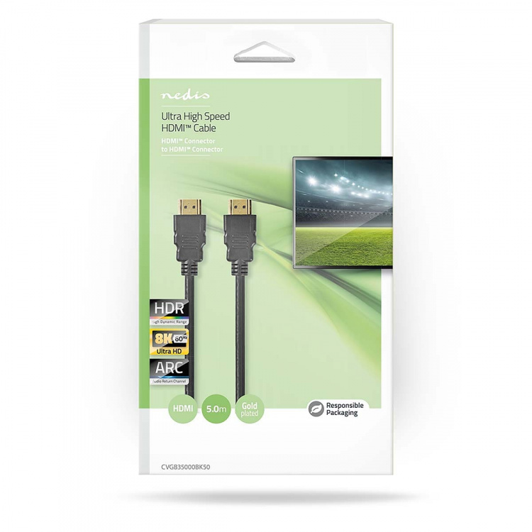 Nedis Ultra High Speed ​​HDMI ™ kabel | HDMI™ Kontakt | HDMI™ Kontakt | 8K@60Hz | 48 Gbps | 5.00 m | Rund | 6.7 mm | Svart | Låda