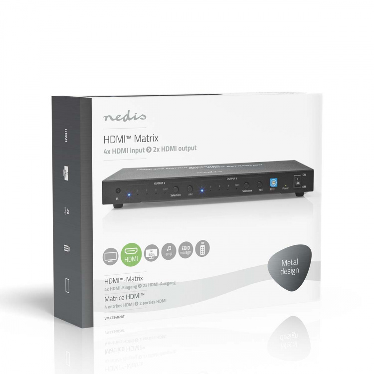 Nedis HDMI ™ matris omkopplare | 4x 2 Portar port(s) | 4x HDMI™ Input | 2x 3.5 mm / 2x HDMI™ Output / 2x TosLink | 4K@60Hz | 18 Gbps | Fjärrstyrd | Metall | Antracit Nedis HDMI ™ matris omkopplare | 4x 2 Portar port(s) | 4x HDMI™ Input | 2x 3.5 mm / 2x HDMI™ Output / 2x TosLink | 4K@60Hz | 18 Gbps | Fjärrstyrd | Metall | Antracit