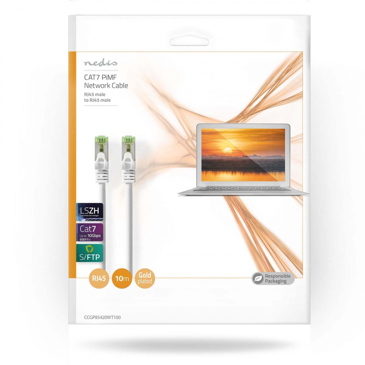 Nedis CAT7 nätverkskabel | S/FTP | RJ45 hane | RJ45 hane | 10.0 m | Snagless | Rund | LSZH | Vit | Kuvert Nedis CAT7 nätverkskabel | S/FTP | RJ45 hane | RJ45 hane | 10.0 m | Snagless | Rund | LSZH | Vit | Kuvert