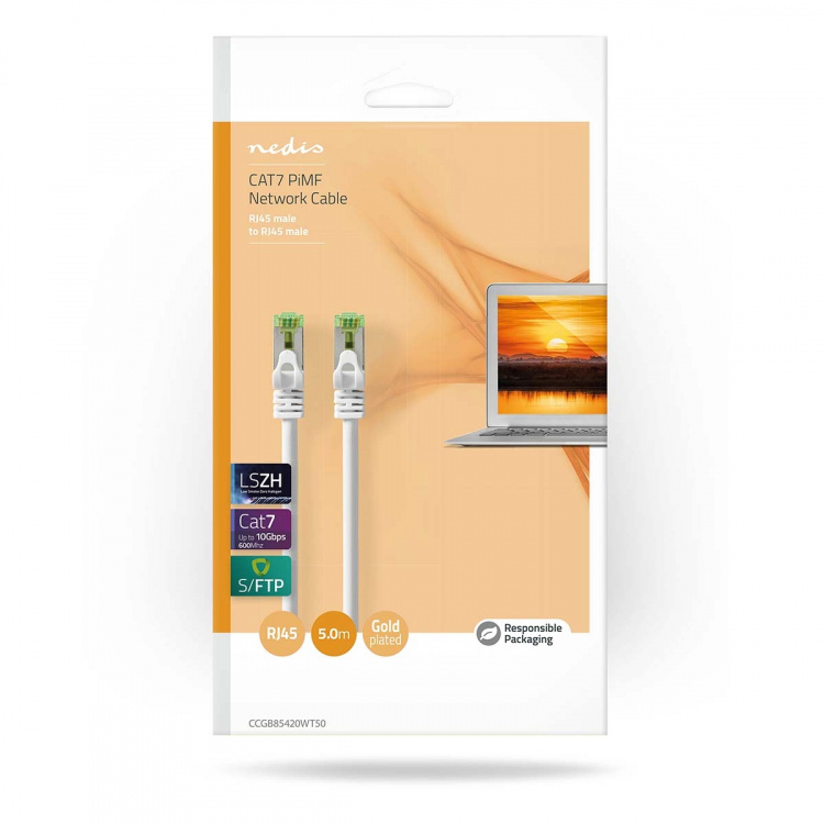 Nedis CAT7 nätverkskabel | S/FTP | RJ45 hane | RJ45 hane | 5.00 m | Snagless | Rund | LSZH | Vit | Låda