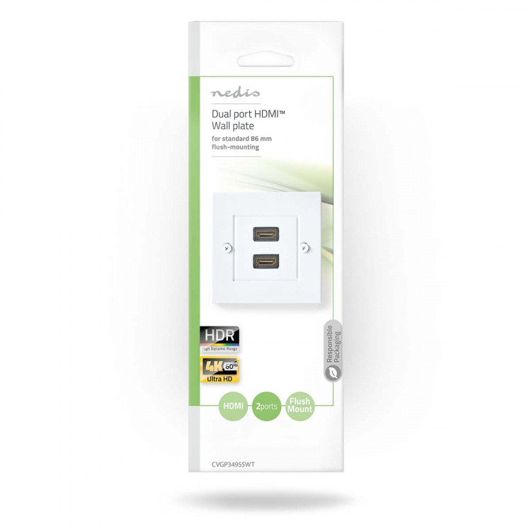 Nedis HDMI™ Vägglåda | 2x HDMI™ Female | 4K@60Hz | HDMI™ Utgång | Svart | 18 Gbps | Guldplaterad | Kuvert