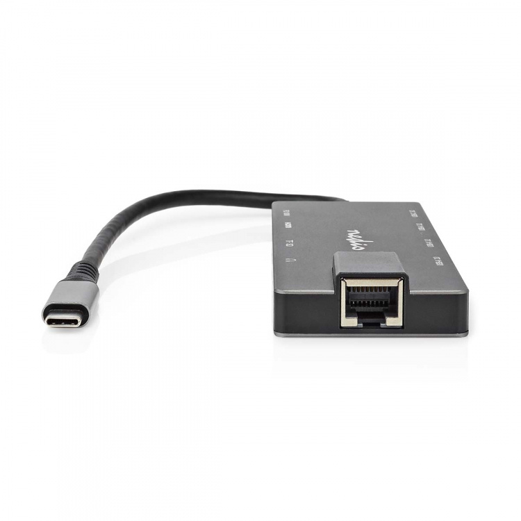 Nedis USB Multi-Port Adapter | 10-i-1 | USB 3.2 Gen 1 | USB-C™ Hane | HDMI™ Utgång / RJ45 Hona / SD / 2x USB-C™ / 3.5 mm Hona / 3x USB-A Hona | 5 Gbps | 0.20 m | Rund | Guldplaterad | PVC | Antracit | Låda