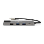 Nedis USB Multi-Port Adapter | 10-i-1 | USB 3.2 Gen 1 | USB-C™ Hane | HDMI™ Utgång / RJ45 Hona / SD / 2x USB-C™ / 3.5 mm Hona / 3x USB-A Hona | 5 Gbps | 0.20 m | Rund | Guldplaterad | PVC | Antracit | Låda
