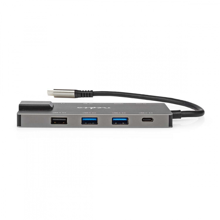 Nedis USB Multi-Port Adapter | 10-i-1 | USB 3.2 Gen 1 | USB-C™ Hane | HDMI™ Utgång / RJ45 Hona / SD / 2x USB-C™ / 3.5 mm Hona / 3x USB-A Hona | 5 Gbps | 0.20 m | Rund | Guldplaterad | PVC | Antracit | Låda