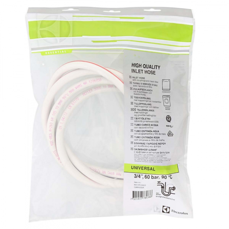 Electrolux E2WIH250A Inloppsslang 3/4 \'\' Rak - 3/4 \'\' Vinklad 10 bar 90 °C 2.50 m