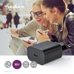 Nedis Väggladdare | 30 W | PD3.0 27W / PD3.0 30W / QC3.0 | Snabbladdnings funktion | 1.5 / 2.0 / 2.5 / 3.0 A | Antal utgångar: 1 | USB-C™ | Automatiskt val av Spänning | Svart