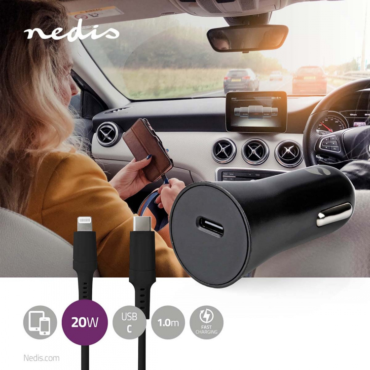 Nedis Billaddare | 20 W | 1.67 / 2.22 / 3.0 A | Antal utgångar: 1 | Port typ: USB-C™ | Lightning 8-Pin (Lös) Kabel | 1.00 m | Automatiskt val av Spänning Nedis Billaddare | 20 W | 1.67 / 2.22 / 3.0 A | Antal utgångar: 1 | Port typ: USB-C™ | Lightning 8-Pin (Lös) Kabel | 1.00 m | Automatiskt val av Spänning
