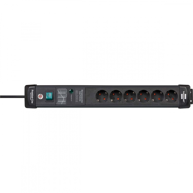 brennenstuhl Premium-Line 60.000A grenuttag med överspänningsskydd 6-vägs svart 3m H05VV-F 3G1,5