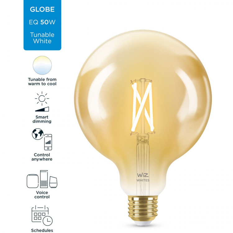 WiZ WiFi Smart LED E27 Glob 120 50W Filament Ambe