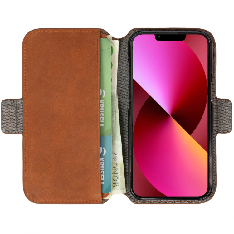 Krusell Leather Phone Wallet iPhone 13 Cognac