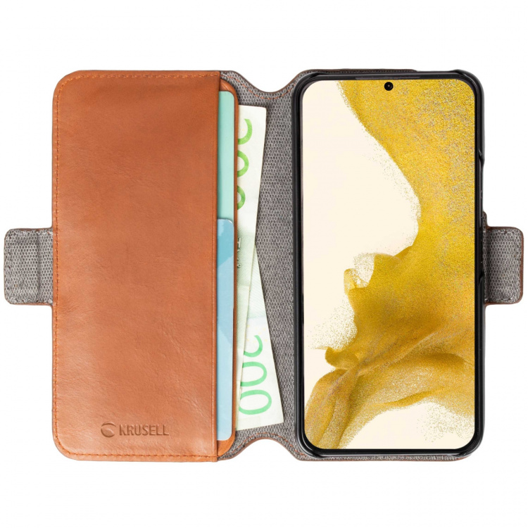 Krusell Leather Phone Wallet Galaxy S22 Cognac Krusell Leather Phone Wallet Galaxy S22 Cognac