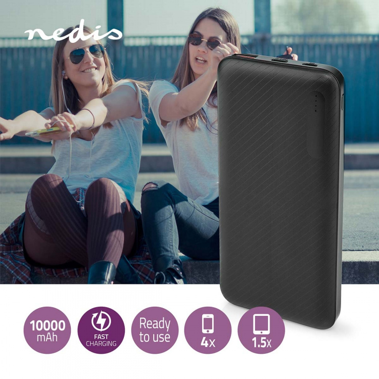 Nedis Powerbank | 10000 mAh | 1.5 / 2.0 / 3.0 A | Antal utgångar: 2 | Utgångsanslutning: 1x USB-A / 1x USB-C™ | Ingångsanslutning: 1x Micro USB / 1x USB-C™ | PD2.0 18W | Litium-polymer Nedis Powerbank | 10000 mAh | 1.5 / 2.0 / 3.0 A | Antal utgångar: 2 | Utgångsanslutning: 1x USB-A / 1x USB-C™ | Ingångsanslutning: 1x Micro USB / 1x USB-C™ | PD2.0 18W | Litium-polymer