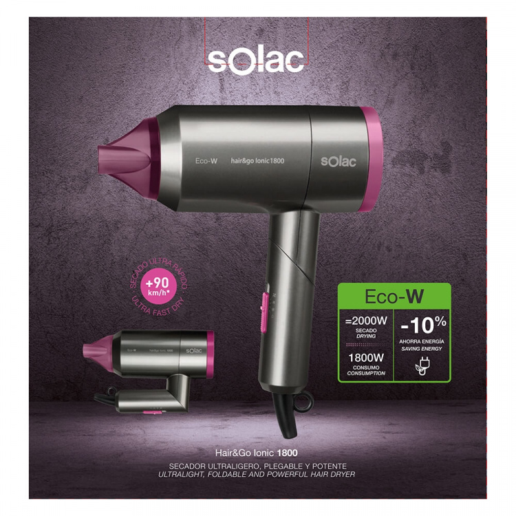 SOLAC Hårfön hopfällbar Hair&Go Ionic 1800