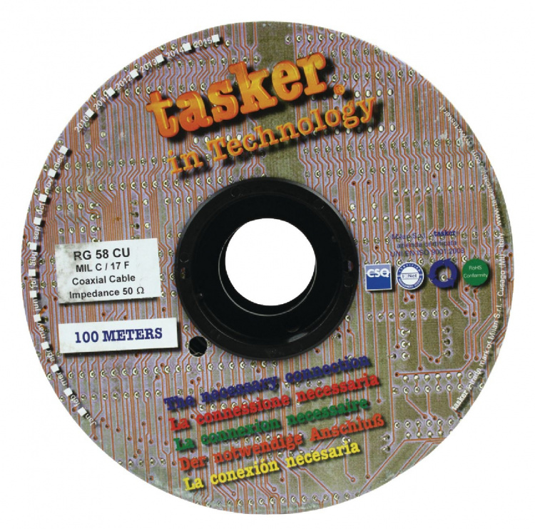 Tasker Koaxialkabel på Bobin RG58 5.0 mm 100 m Svart