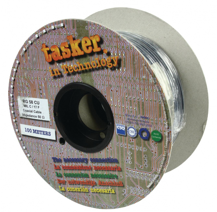 Tasker Koaxialkabel på Bobin RG58 5.0 mm 100 m Svart