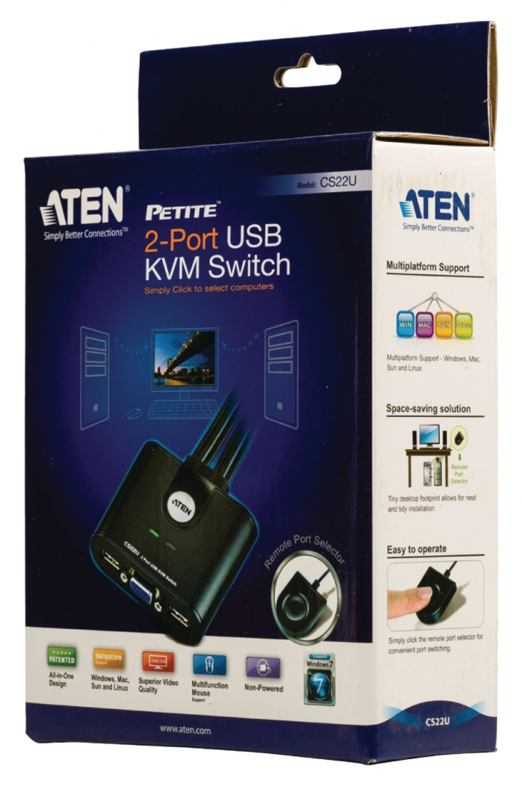 Aten CS22U 2-Port KVM Switch Svart