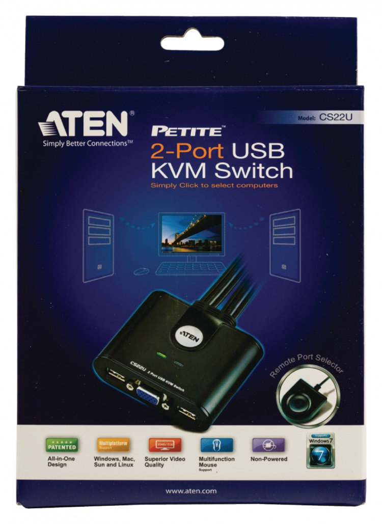 Aten CS22U 2-Port KVM Switch Svart