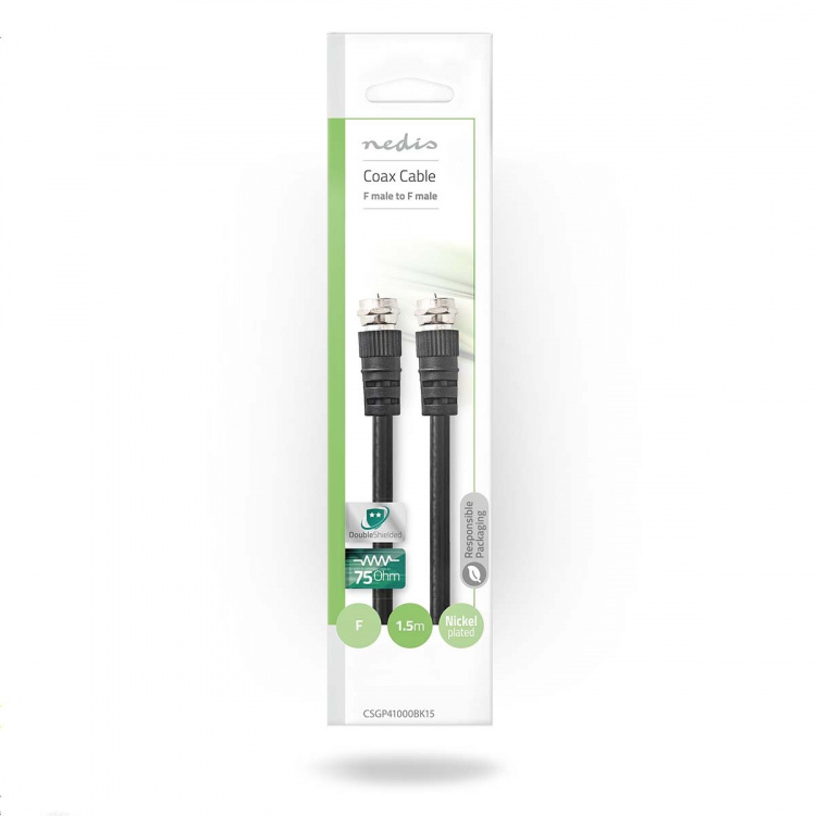 Nedis Satellite & Antenn kabel | F Hane | F Hane | Nickelplaterad | 75 Ohm | Dubbelskärmad | 1.50 m | Rund | PVC | Svart | Kuvert